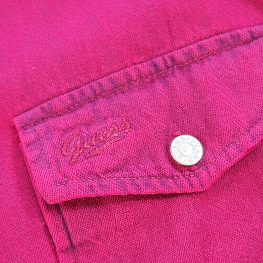 Vintage Guess Sleeveless Shirt Womens Medium Acid Wash Denim Pink Western USA‎ - Picture 5 of 14